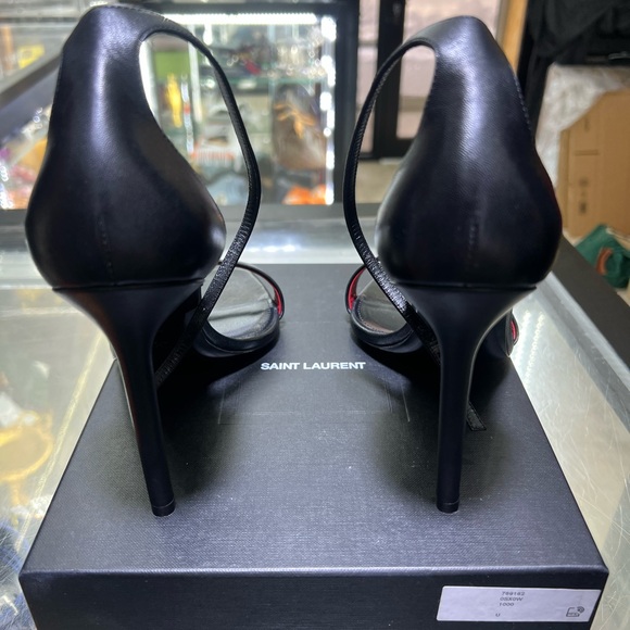 Saint Laurent Amber Black Leather Strapped Heels - Picture 3 of 6